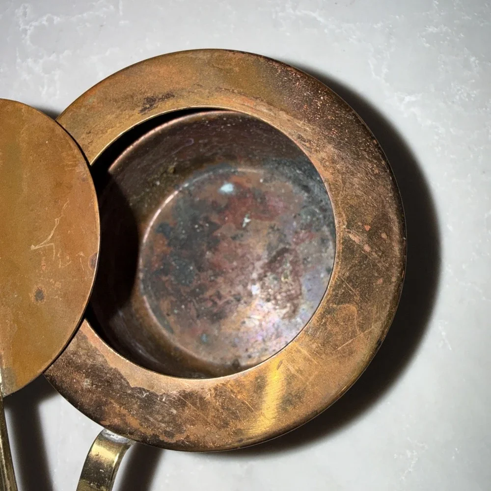 Vintage Copper ~ Brass Swivel Lid Chafing Mini Pot Sterno, Alcohol Flame Heating